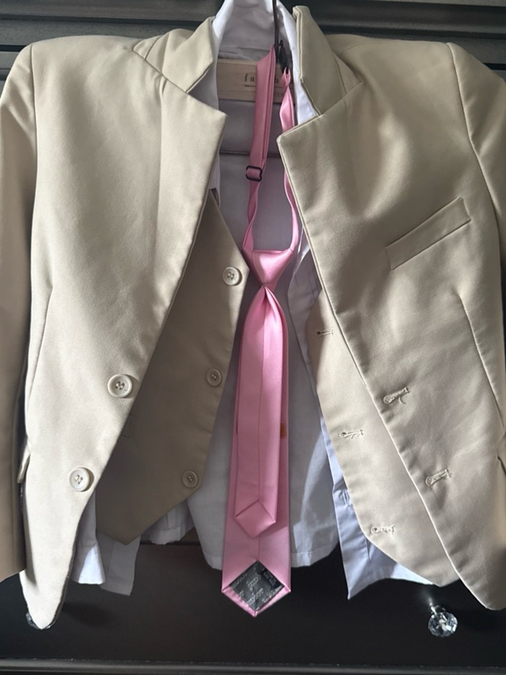 Waverly Beige Kids Blazer with Pink Tie Accent